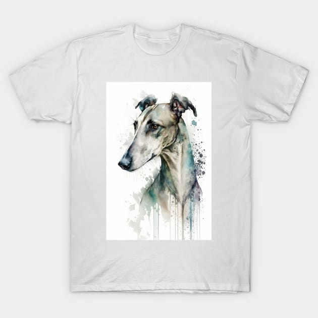 Greyhound or Grayhound Dog Watercolor Portrait T-Shirt by designs4days